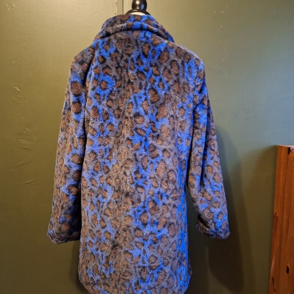 Blue Leopard Print Women's Coat - Picture 3 of 5